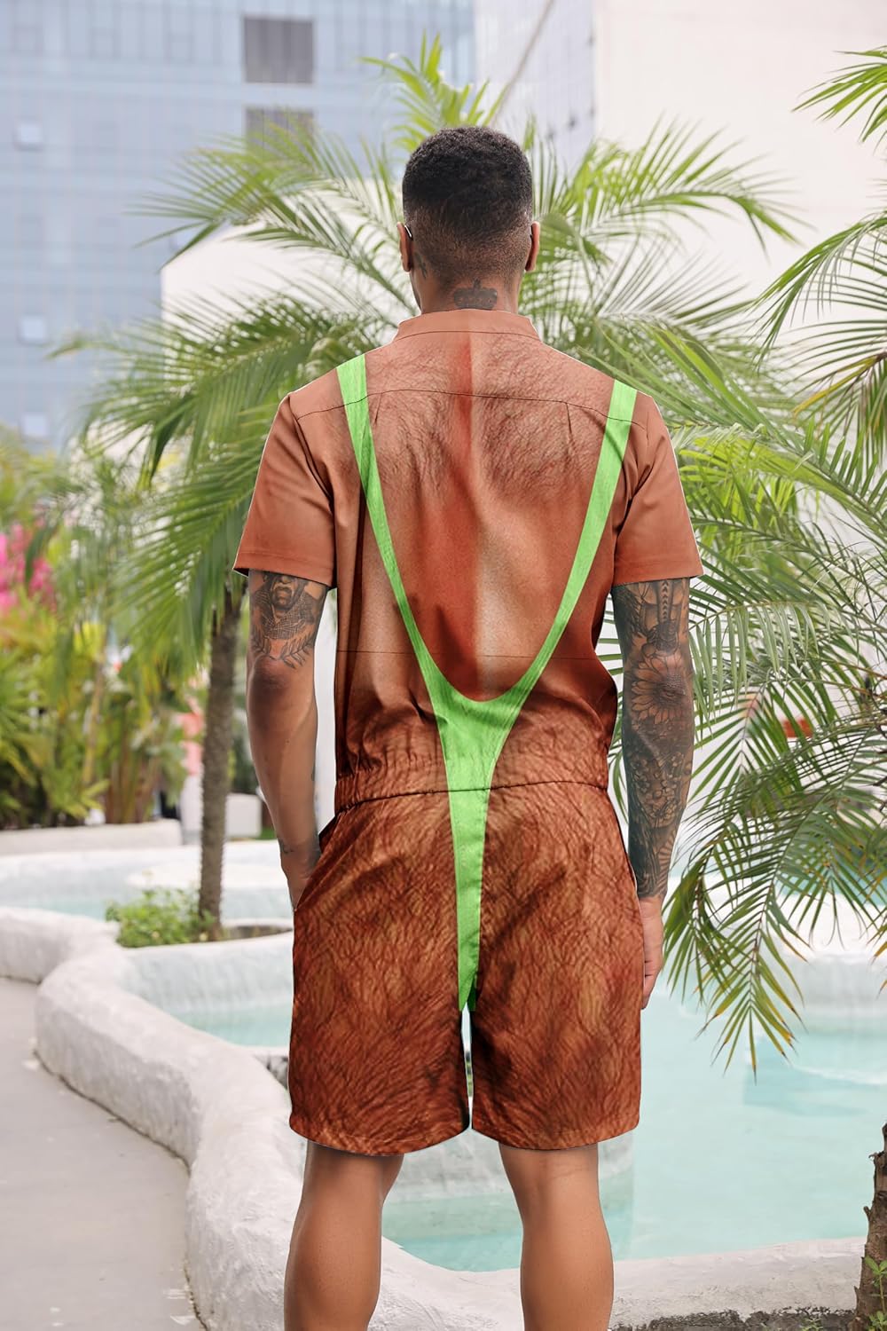 RAISEVERN Mens Romper Zipper Jumpsuit Male Shorts Sleeve One Piece Overalls Bro Outfits