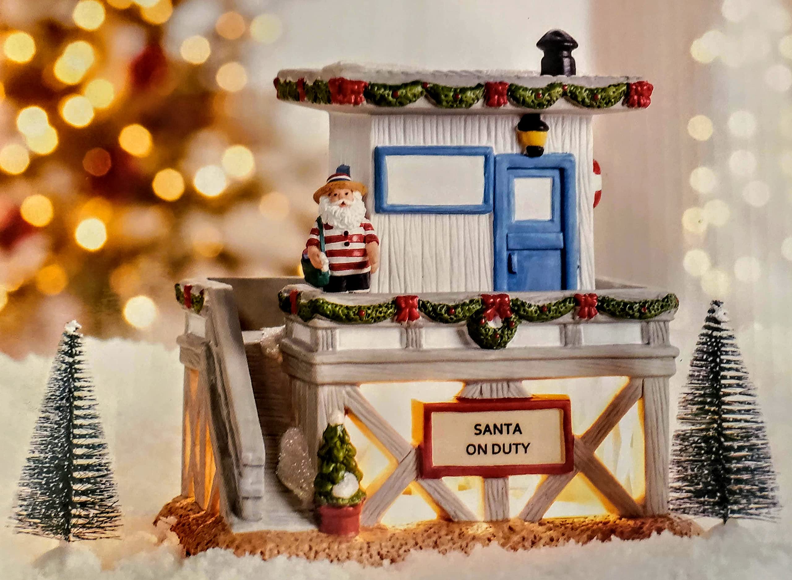 Nantucket Holiday Christmas Porcelain Lighted Life Guard Shack House - 7 x 7 x 5 inches