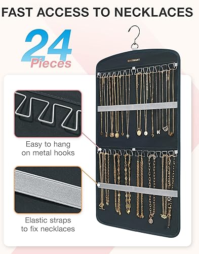 Miniatura 80 de BAGSMART Organizador de joyas colgante con colgador, ganchos de metal, soporte de joyería de doble cara para aretes, collares, anillos en el Negro