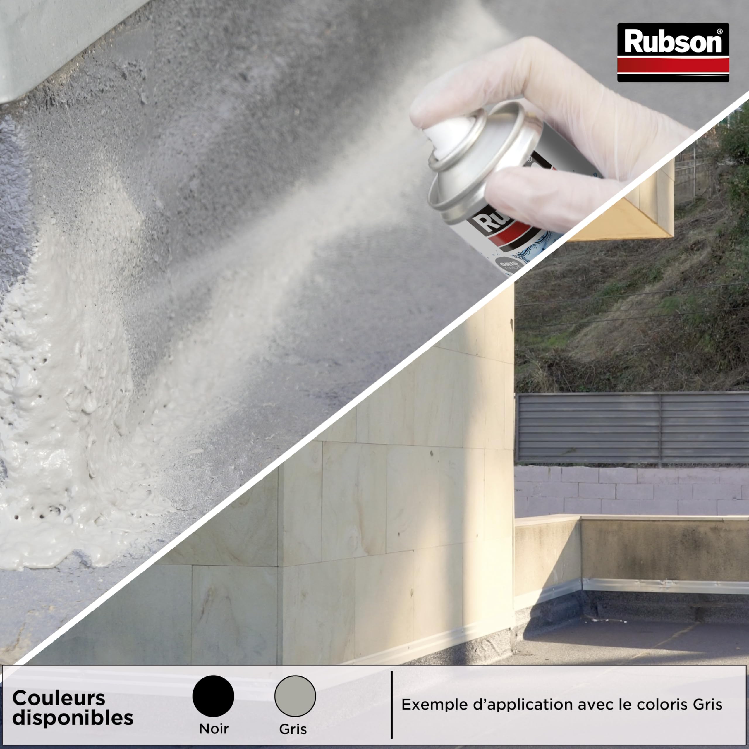 Rubson – Aquablock Revêtement d'Étanchéité en Spray Gris 300 ml, spray d'étanchéité pour colmater fuites et fissures, caoutchouc liquide pour réparations séchage rapide
