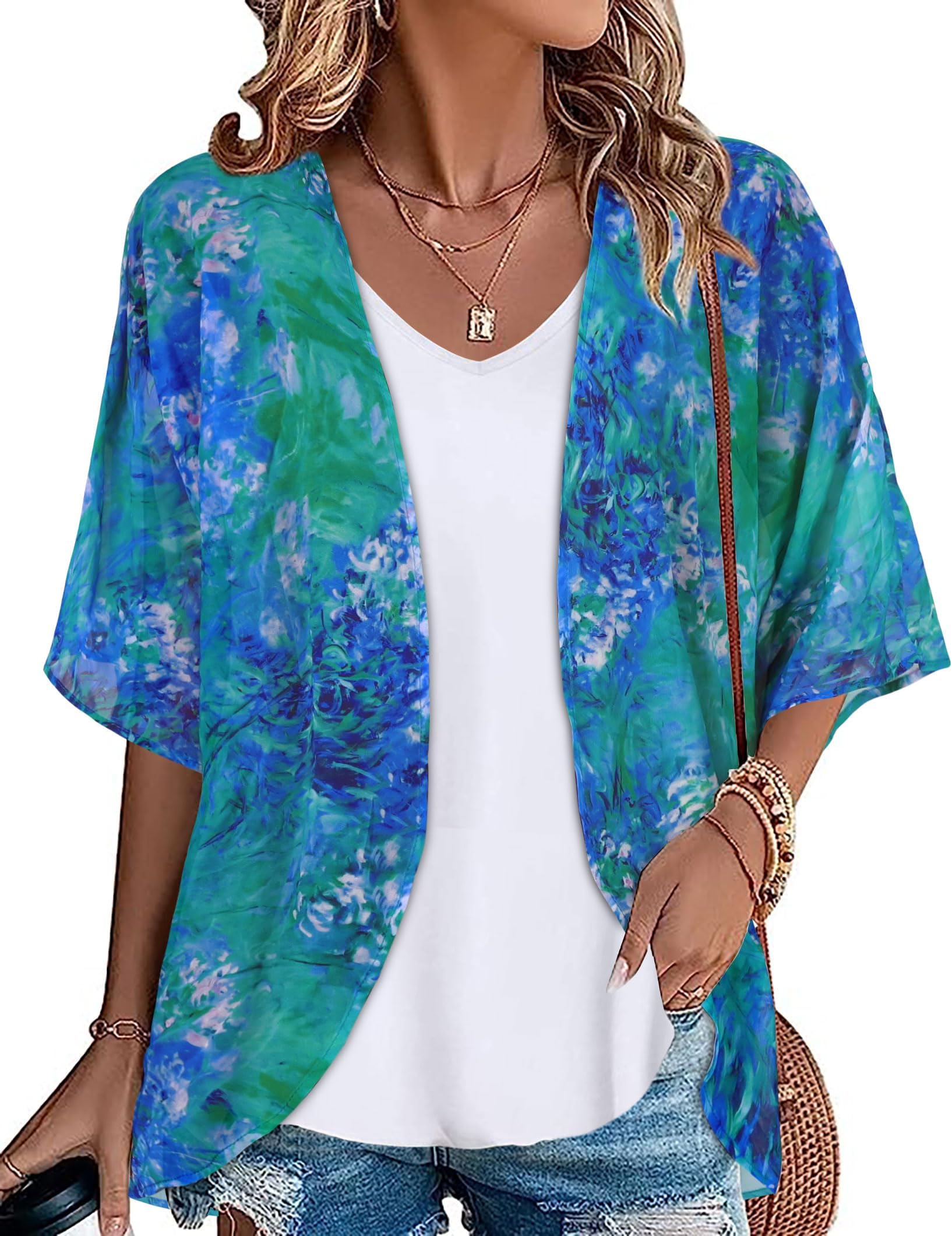 Womens Kimono Beach Cover Up Chiffon Cardigan Floral Tops Loose Capes