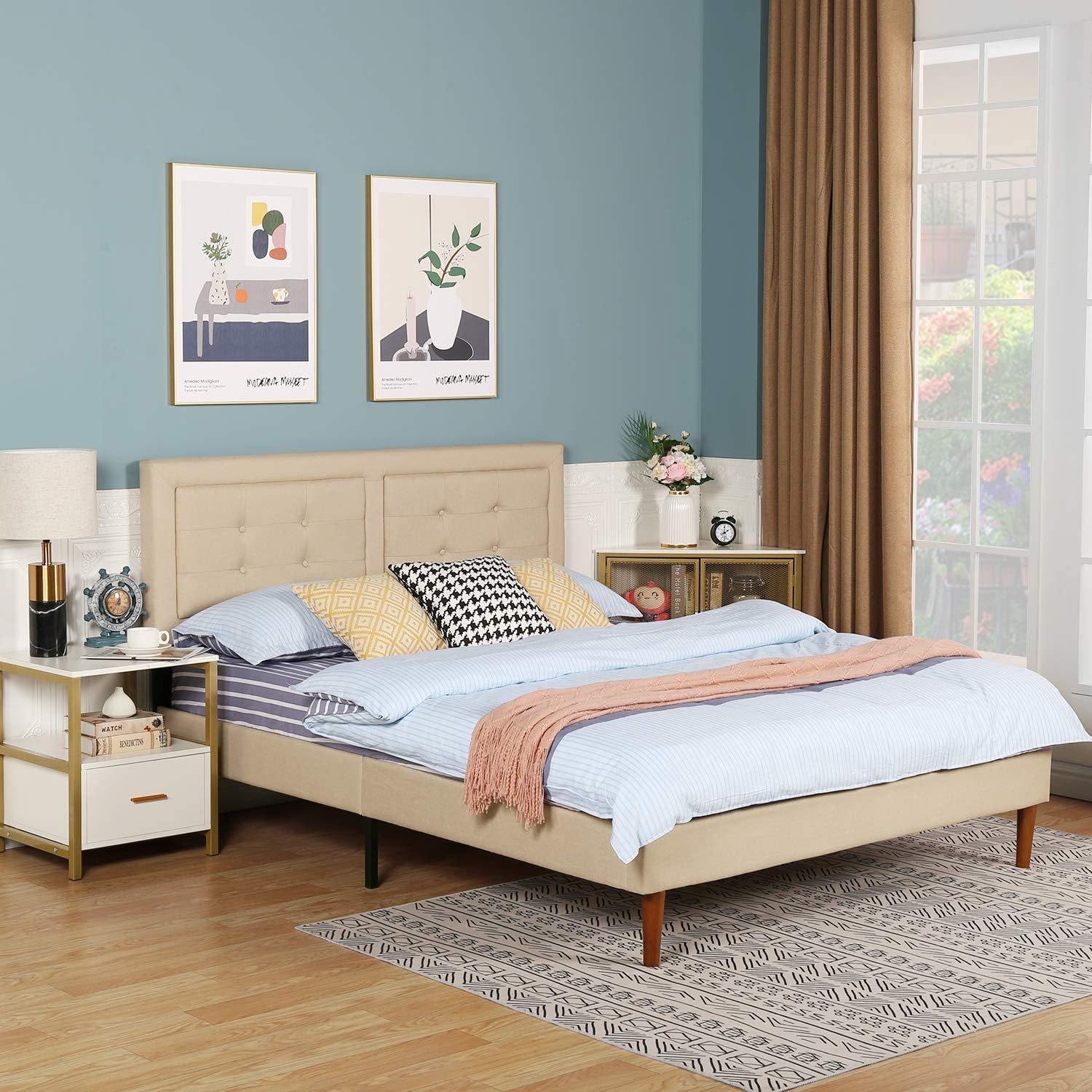 VECELO Upholstered Platform Bed Frame with Height Philippines | Ubuy
