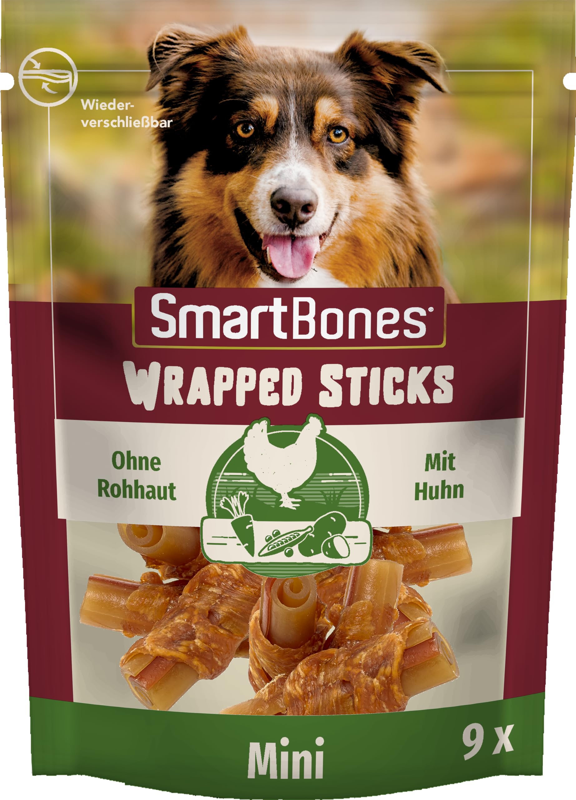 SmartBones Chicken Wrapped Sticks Mini - Hundesnack mit Huhn für kleine Hunde, Kaustangen mit weicher Textur, ohne Rohhaut, 9 Stück