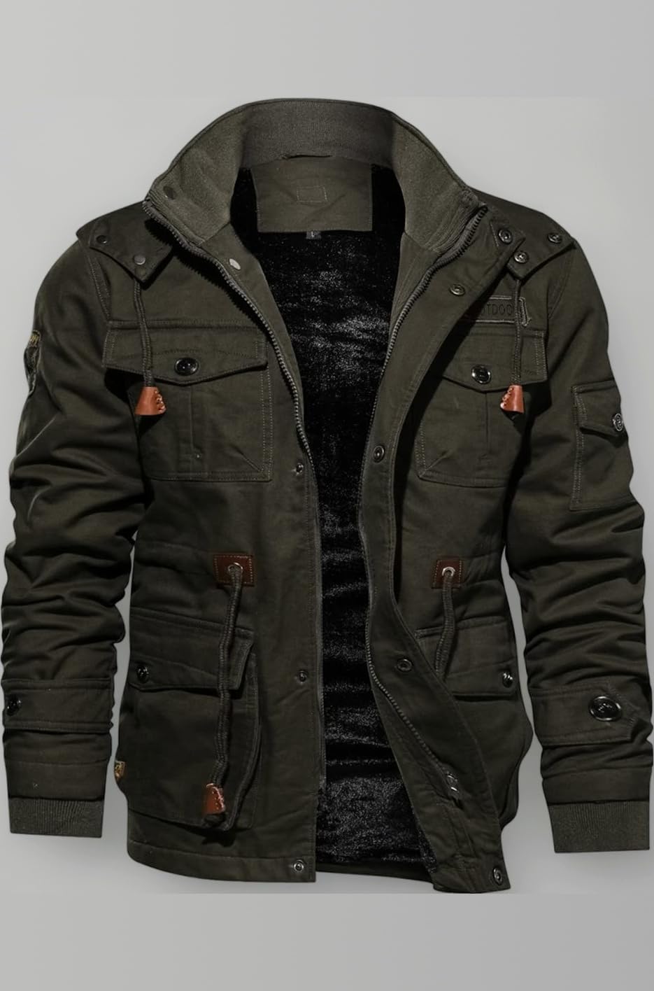 Men's Jacket-Casual Winter Cotton Military Jacket Standard Length Thicken Hooded Cargo Coat