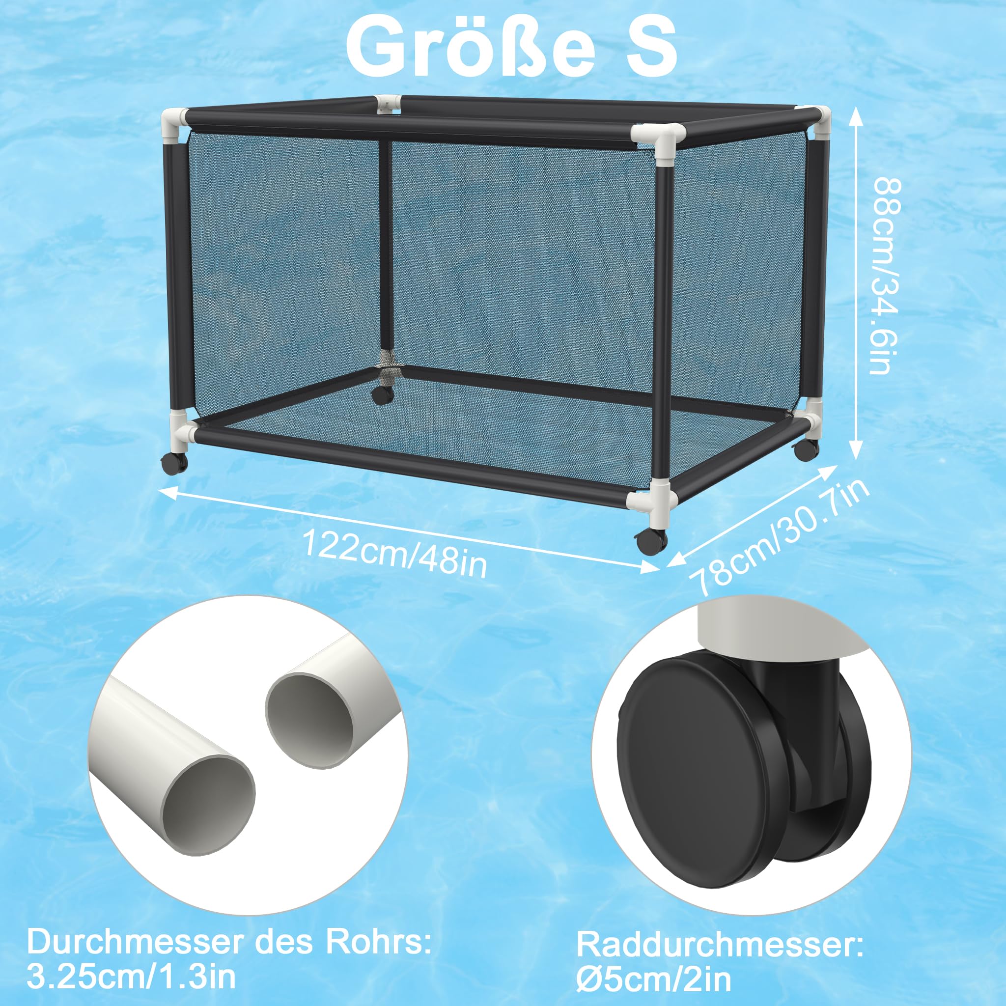 UISEBRT Pojemnik do przechowywania basenu, 122 x 78 x 88 cm, do użytku na zewnątrz, z rolkami, czarny organizer z siatki, na koła do pływania, piłki plażowe, makaron basenowy, zabawki i sprzęt