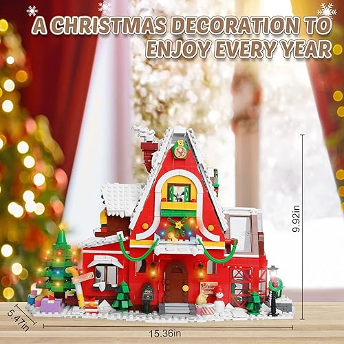 Miniatura 7 de Kit de bloques de construcción de casa de jengibre de Papá Noel, 1301 piezas, juego de Navidad, juego de juguetes de construcción, exhibición de