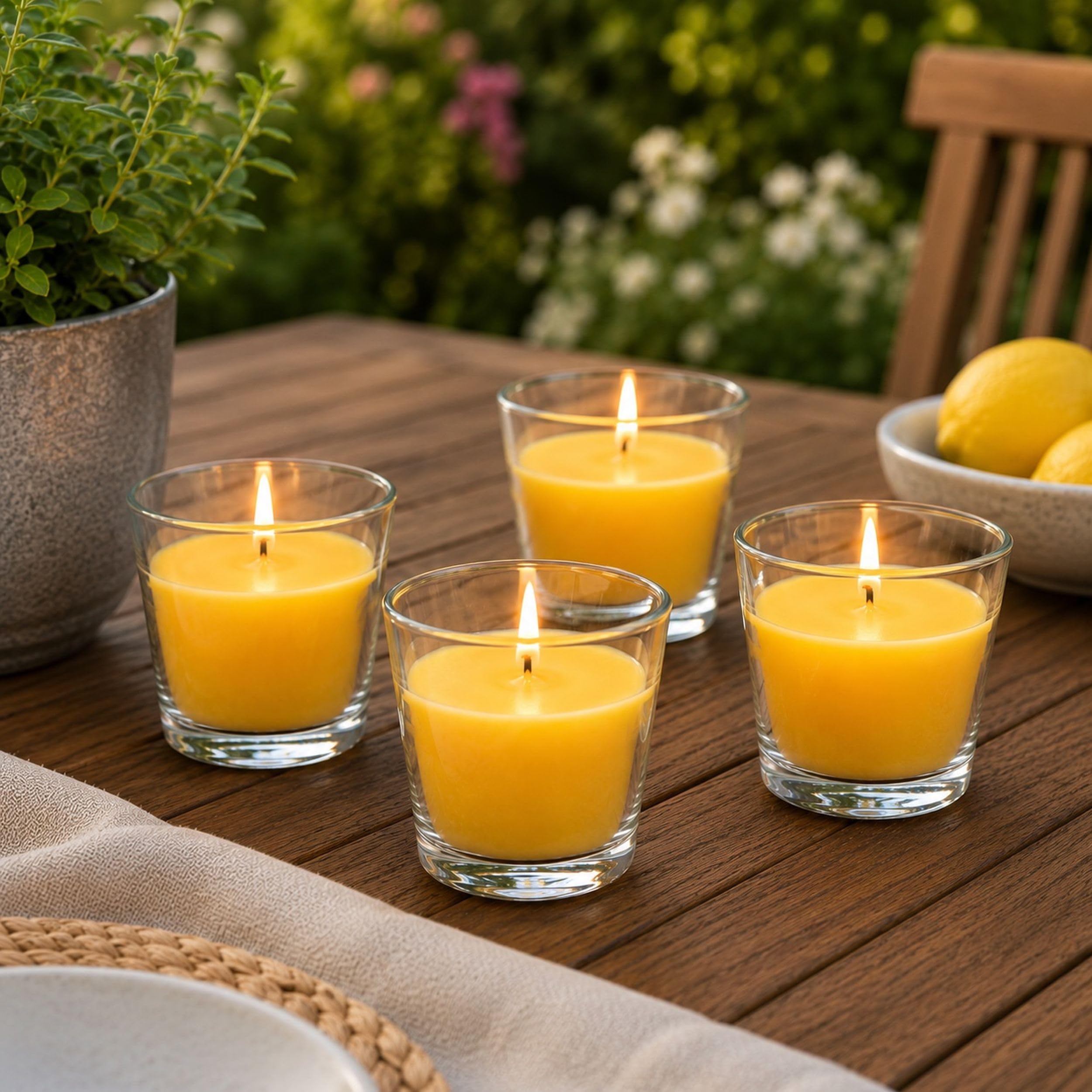 4 Candles Citronella Outdoor Candles - Long 25H Burn Time - Citronella Garden Candle Set - Outdoor Insect Fly Mosquito Repellent Deterrent - Citrus Fragrance Candle - for Camping BBQ Outdoor Dining.