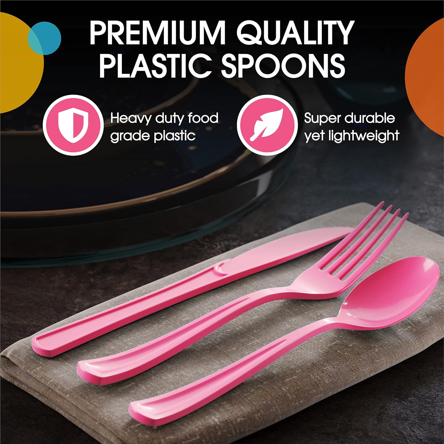 Exquisite Hot Pink Plastic Spoons Heavy Duty 50 Pcs Hot Pink Spoons image 4