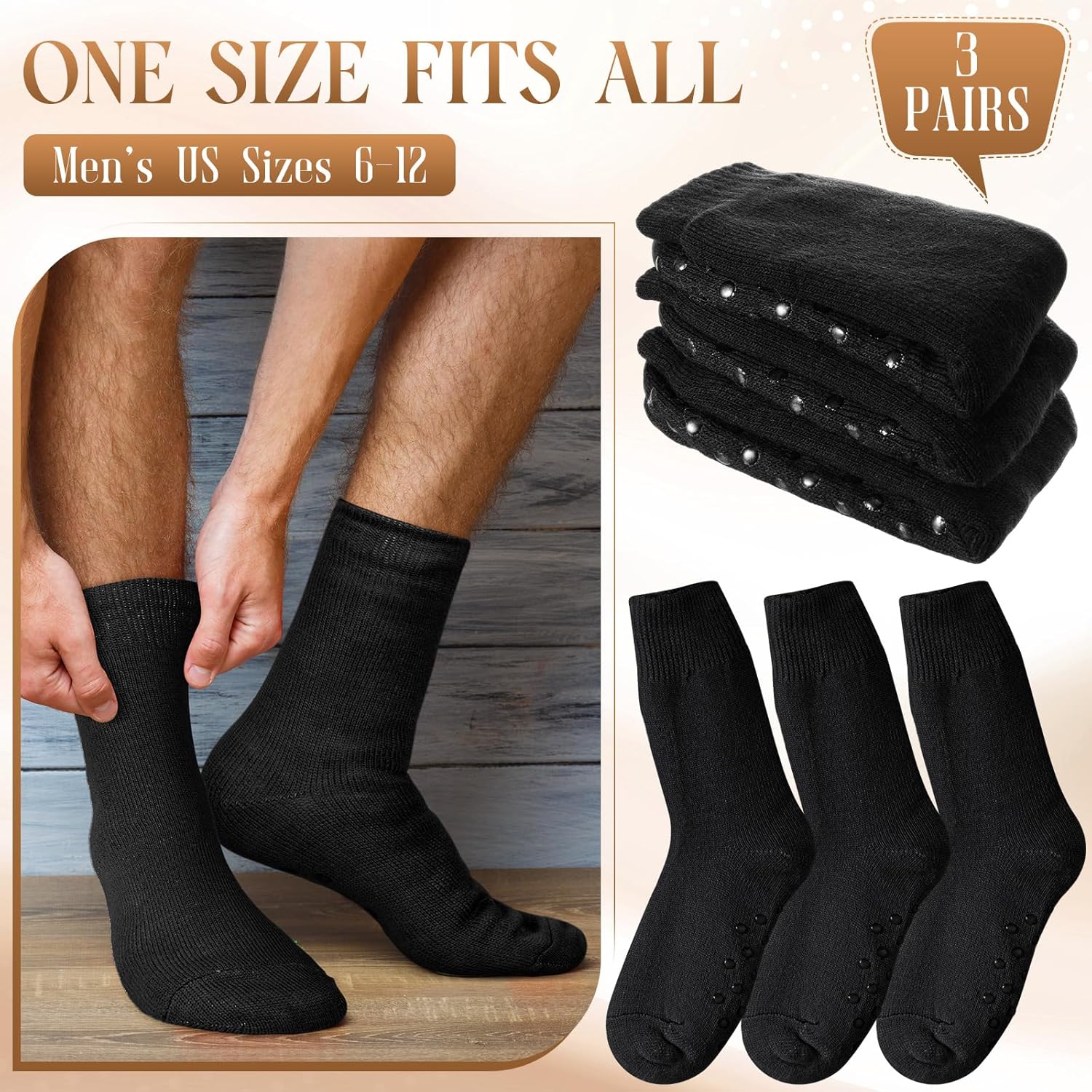 3 Pairs Mens Fuzzy Slipper Socks Winter Cozy Non Slip Fleece Lined Warm Soft Home Thermal Socks Valentine Gift - Image 2