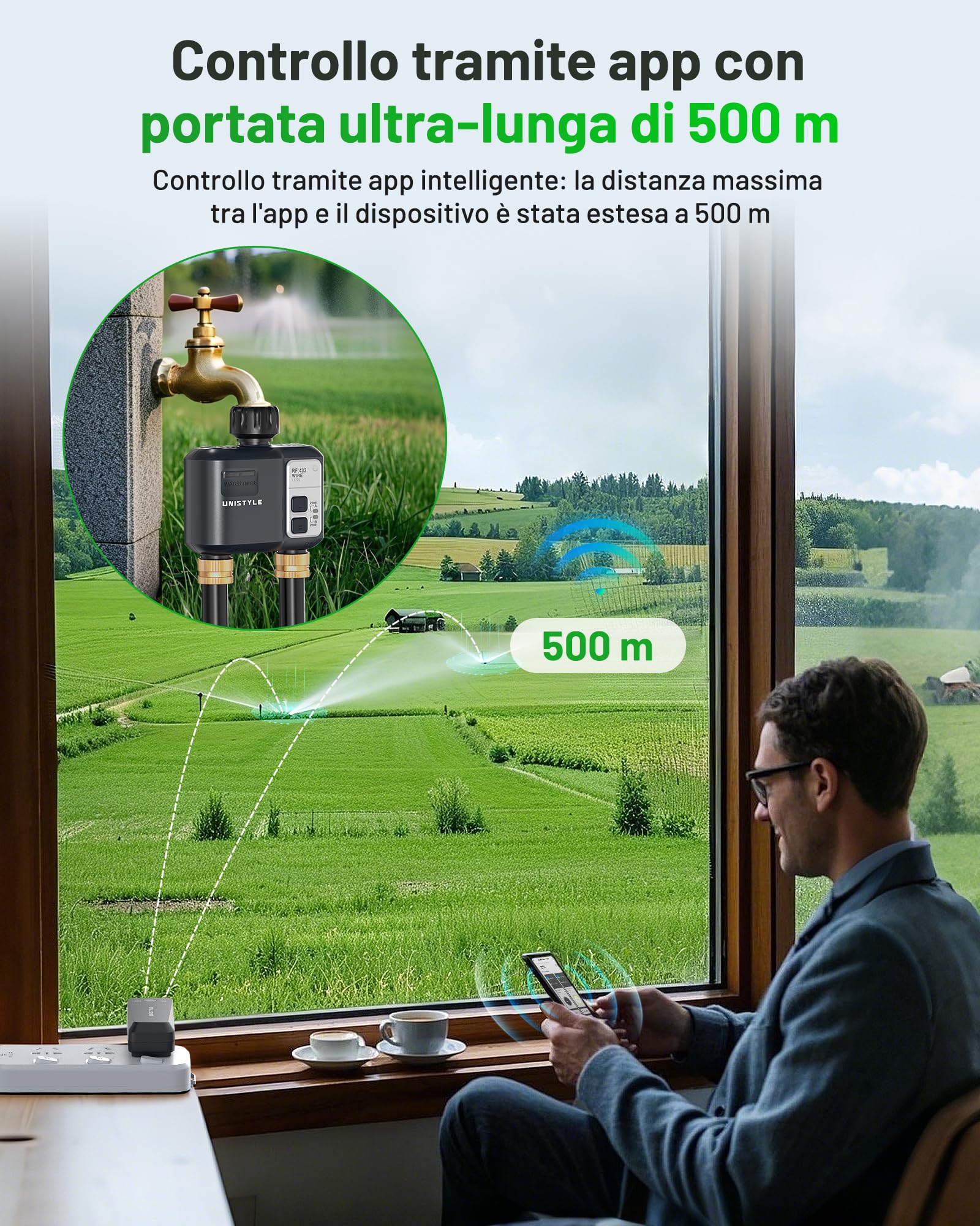 Centralina Irrigazione WiFi 2 Vie | Irrigazione Giardino Semplice Tramite APP, 5 Programmi di Irrigazione Indipendenti, Smart Timer, Programmatore Irrigazione Automatico a Doppia Modalità