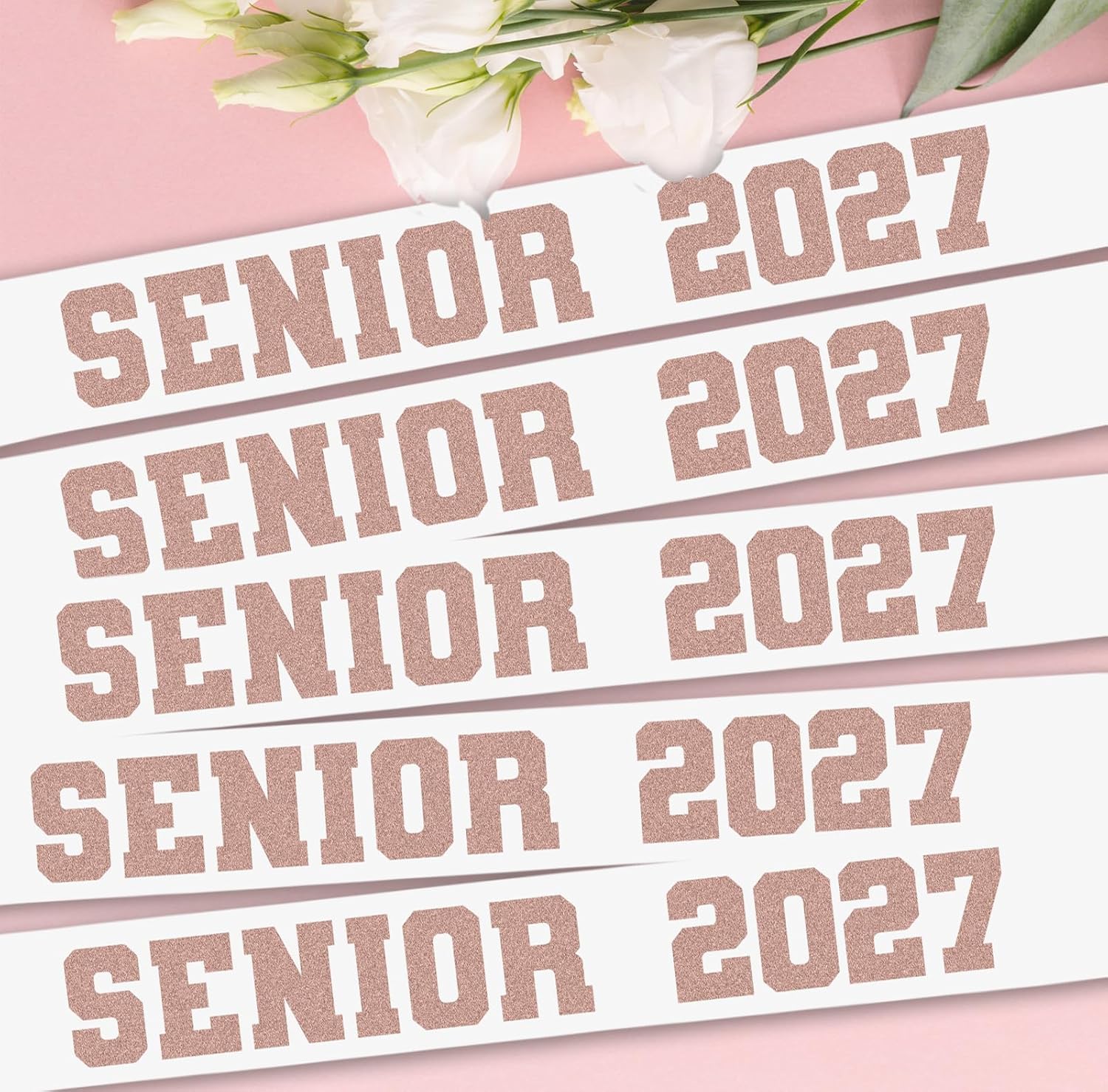 8 Pcs White Senior 2027 Sashes with Rose Gold Glitter Letters | Senior Sash Class of 2027, Graduation Celebration Cheer Sash, Class Competition Sashes, Graduation Party Supplies Favors
