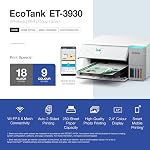 Imprimante couleur tout-en-un sans fil Epson EcoTank ET-3930 avec jusqu'à 3 ans d'encre, réservoirs rechargeables, parfaite pour la maison, 18 ppm, écran couleur de 2,4", impression recto verso automatique – Blanc