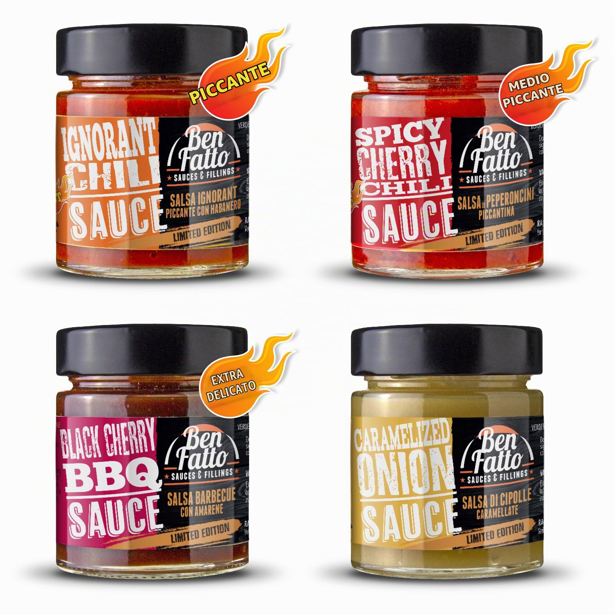 CONFEZIONE GOURMET Benfatto 8 vasi SALSE speciali per Hamburger e BBQ - CONFEZIONE REGALO - EDIZIONE LIMITATA - Made in Italy