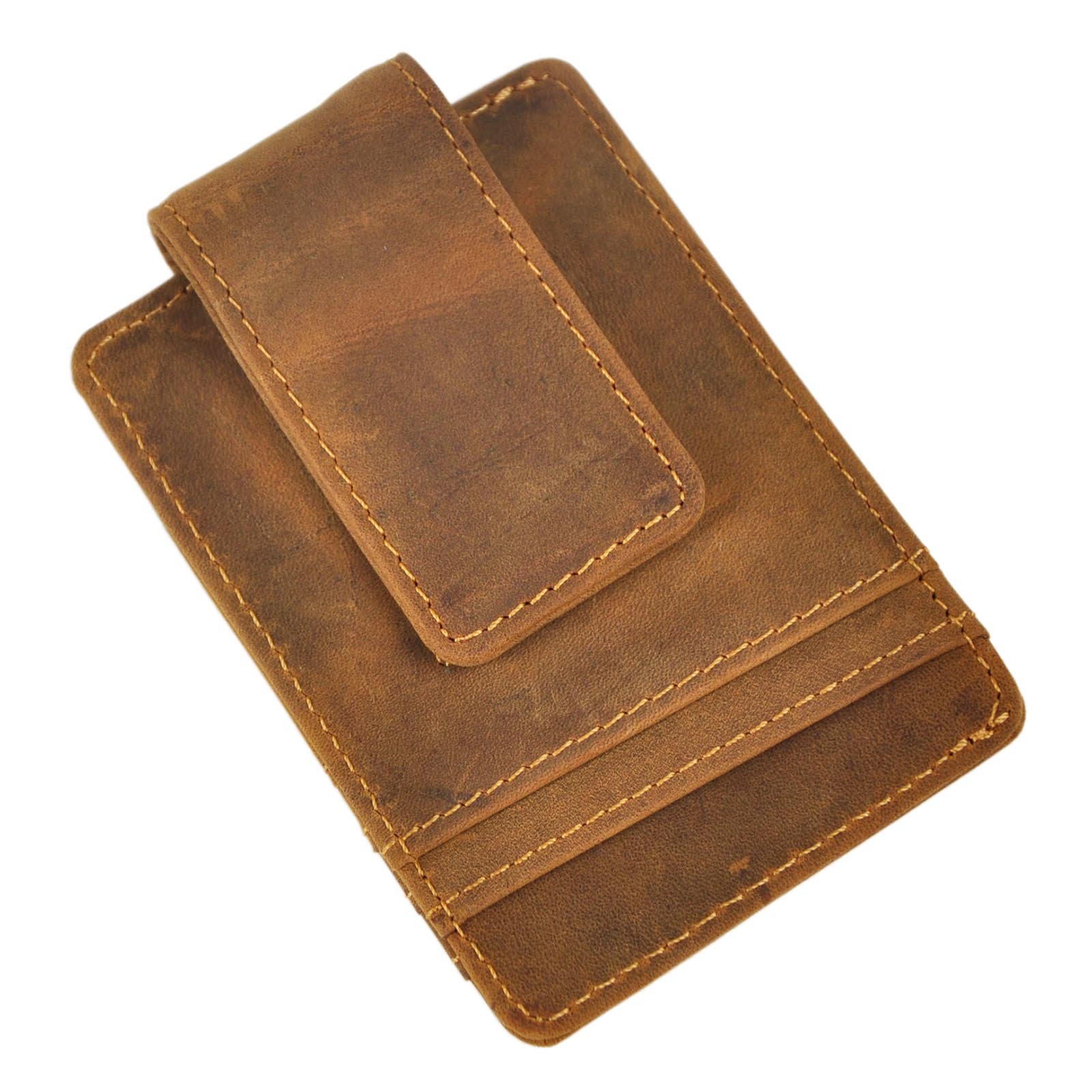 Le'aokuu Genuine Leather Magnet Money Clip Credit Card Case Holder Slim Wallet
