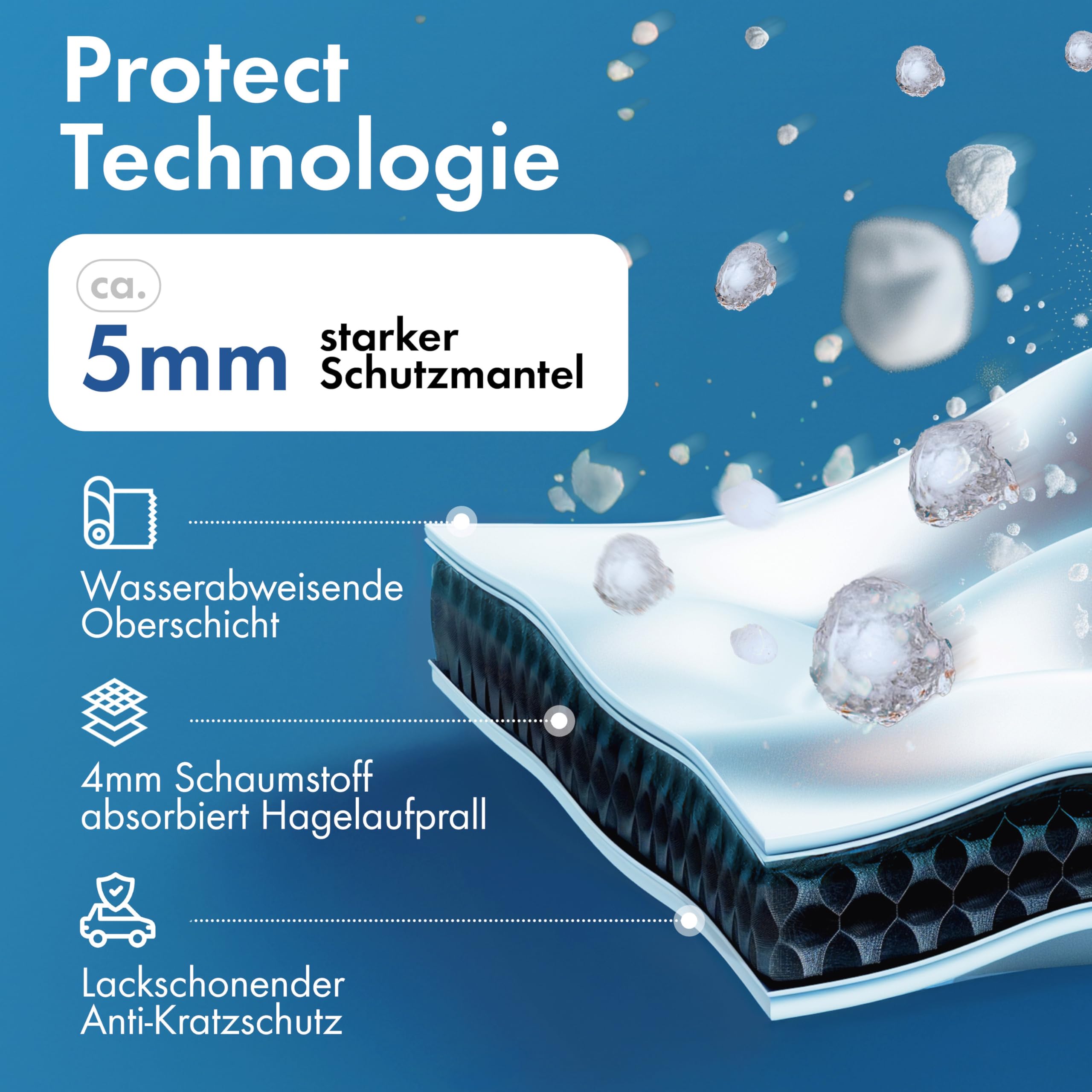 WALSER Hagelschutz Abdeckplane Auto, Hagelschutzplane Auto, Wasserabweisende Autoabdeckung, Outdoor Vollgarage, PKW Abdeckung, Fahrzeug Abdeckplane PKW L max. Fahrzeuglänge 426-525 cm Silber/grau - 4