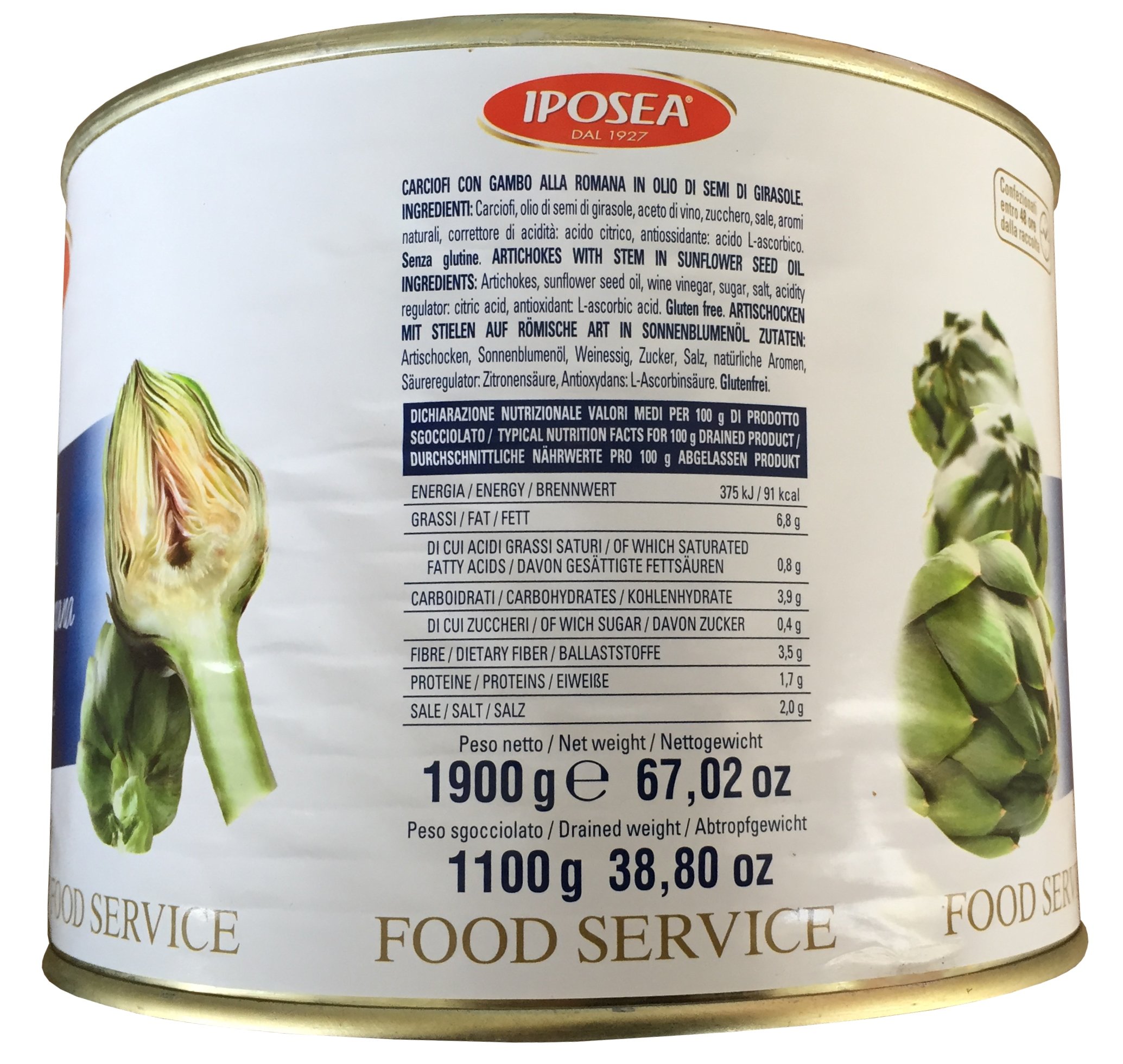 Artischocken mit Stielen in Sonnenblumenöl eingelegt IPOSEA 1900g, ATG 1100g - Carciofi con Gambo alla Romana