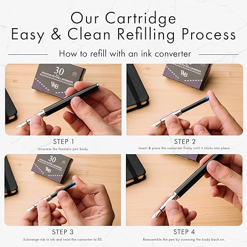 Miniatura 8 de Wordsworth & Black Juego de 30 cartuchos de tinta para pluma estilográfica, tamaño estándar internacional, longitud APPR 2.04 pulgadas, diámetro de