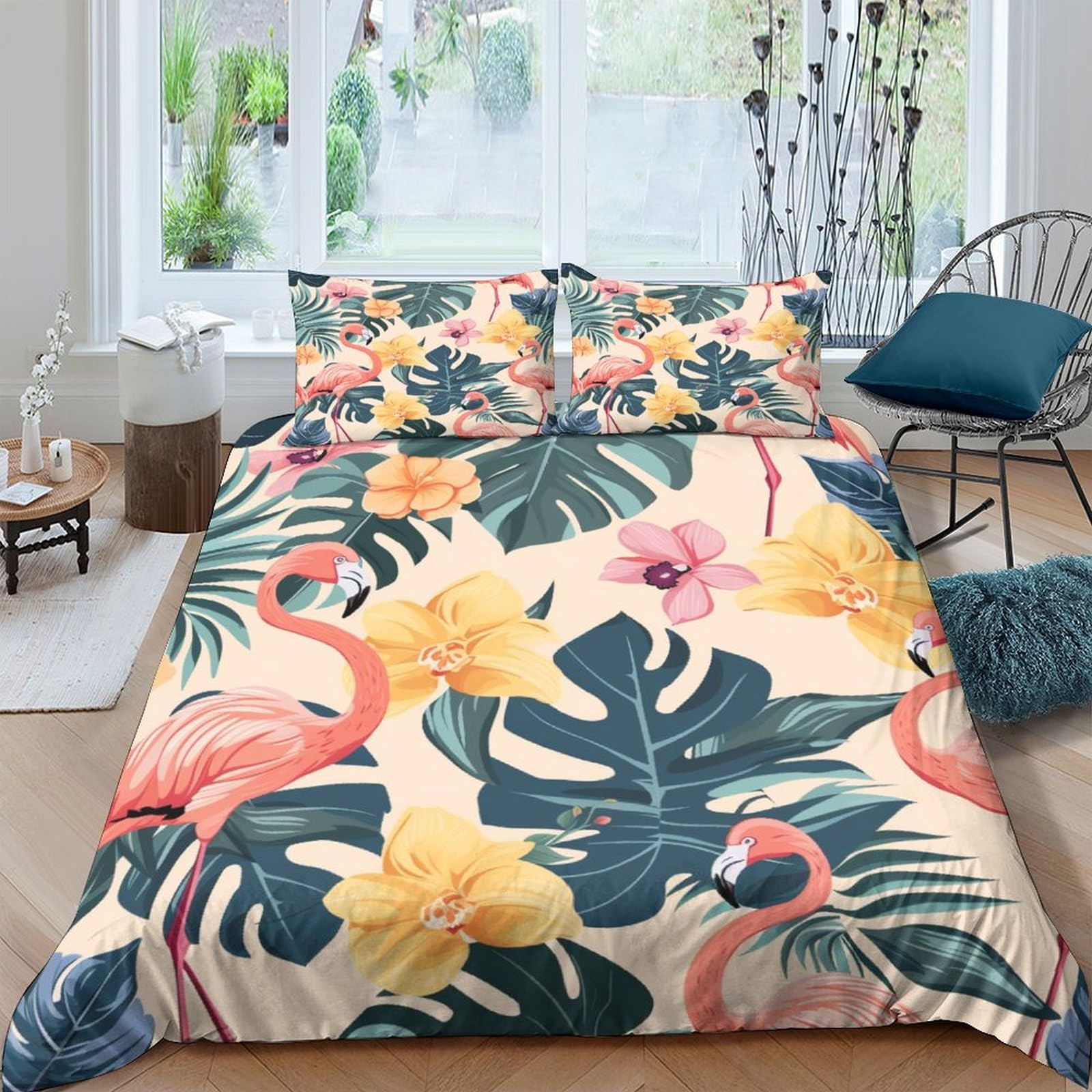 Stampato in 3D fenicottero Copertina Stampata Microfibra Disegnata Biancheria Da Letto Cura Facile Con 2 Federe,Double（200x200cm）, Per Adolescenti E Adulti