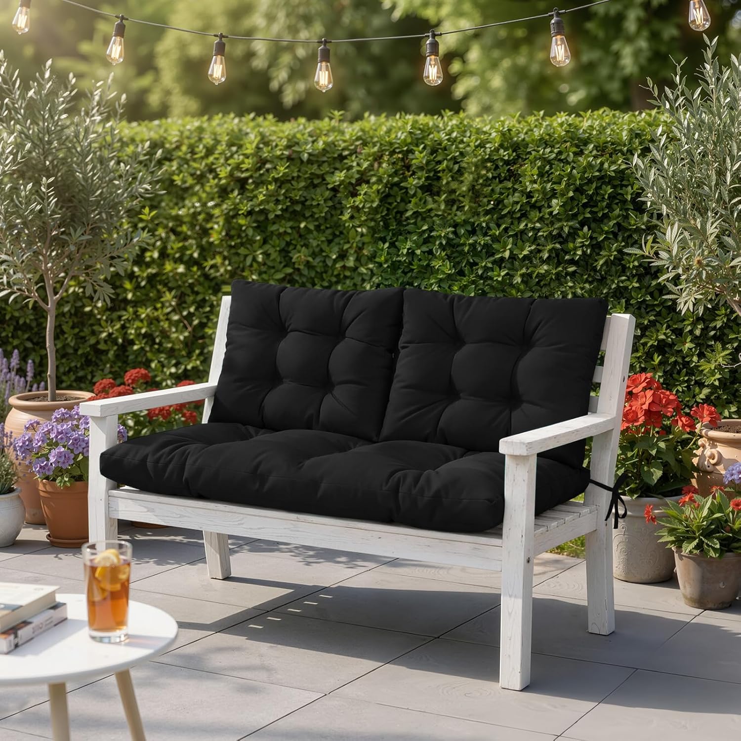 idee-home Outdoor Loveseat Cushion Set 48 x 24, Couch Cushion Replacement Bottom & Back, Love Seat Patio Furniture Wicker Sofa Cushions, Hampton Bay Waterproof Outside Chair Pad, Black