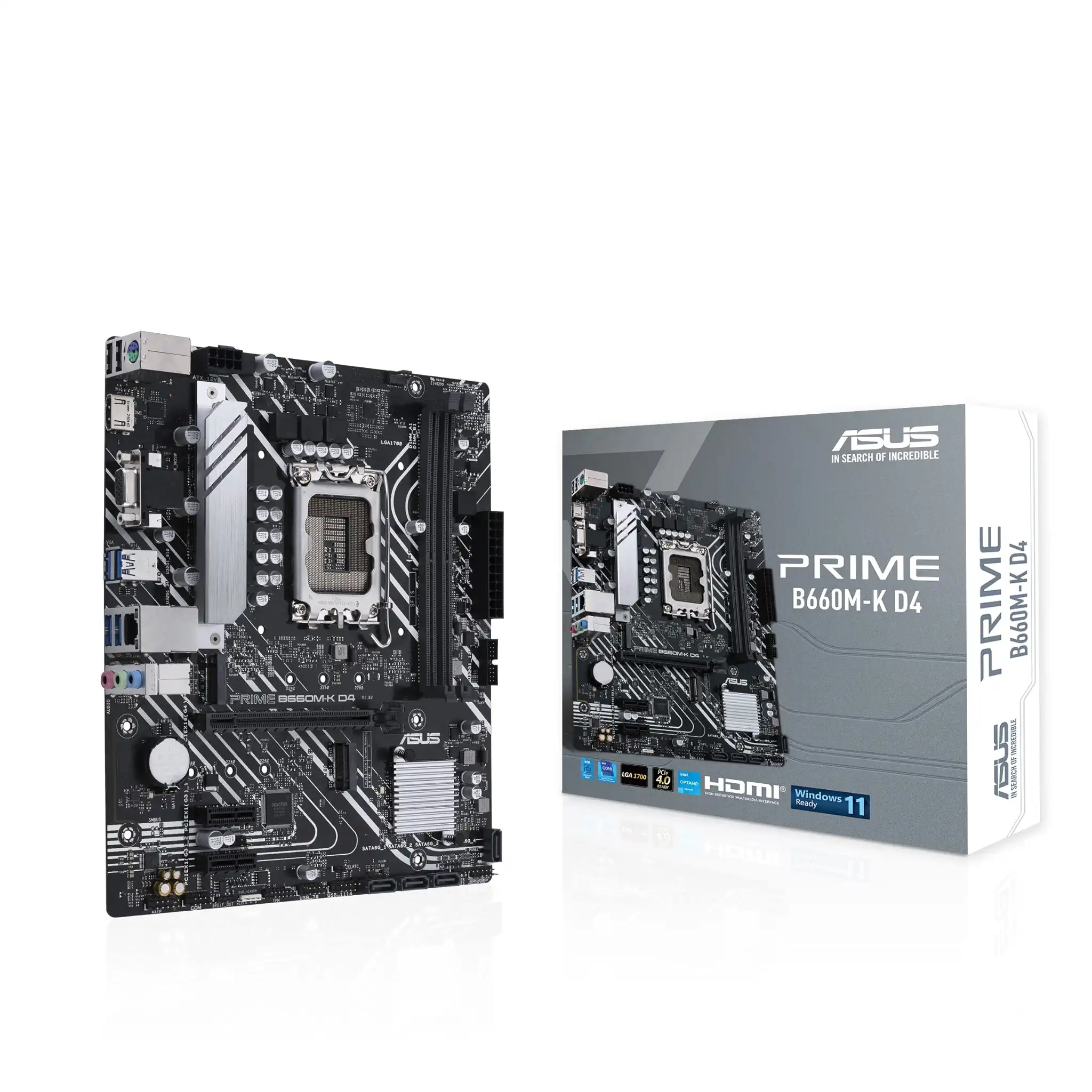 ASUS Prime B660M-K D4 Gaming Mainboard Sockel Intel LGA 1700 (Intel B660, mATX, DDR4 Speicher, PCIe 4.0, 2X M.2, ASUS Lighting Control)