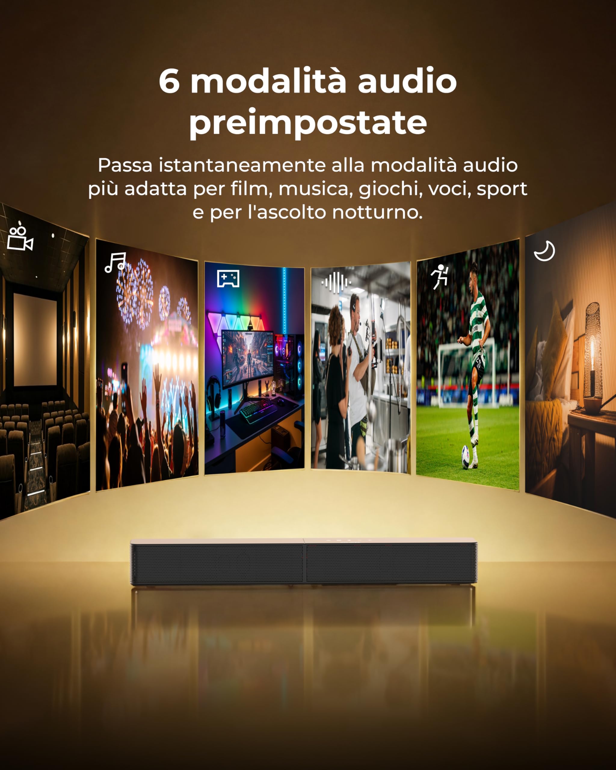 ULTIMEA 2.1 Canali Soundbar, 240W Sound Bar con Subwoofer Wireless, VoiceMX e BassMX, App Controllo, Bassi Regolabili, HDMI, Ottico, Bluetooth 6.0, Poseidon M30