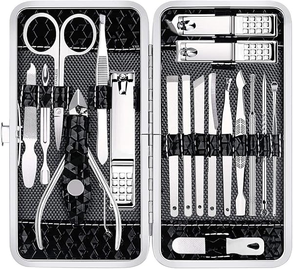 Yougai Manicure Set 18Pcs Stainless Steel Nail Clippers Set with Case Black