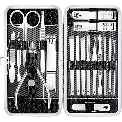 Yougai Nail Clippers Set - 18 Pcs Professional Manicure Pedicure Kit Gifts for Fathers Day Men Women, Stainless Steel Fingernail Toenail Cutters, Nail Care Grooming Tools with Leather Travel Case