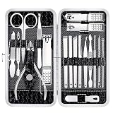 Yougai Manicure Set 18Pcs Stainless Steel Nail Clippers Set with Case Black | Professional Manicure Kit, Fingernail Toenail Cutters for Men & Women, Pedicure Kit Foot Care, Gift for Family & Friends