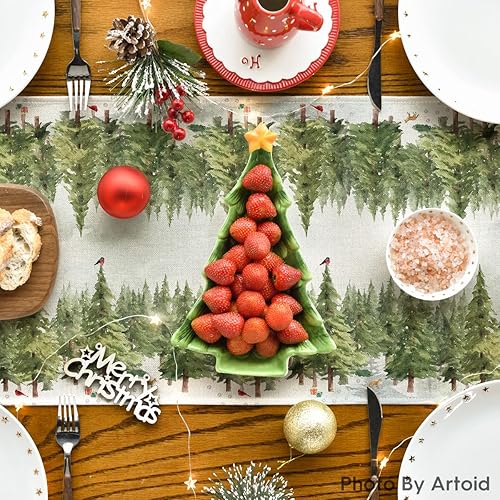 Miniatura 4 de Artoid Mode Camino de mesa de Navidad con copos de nieve y árboles de Navidad, decoración de mesa de comedor para decoración de fiesta en el hogar,