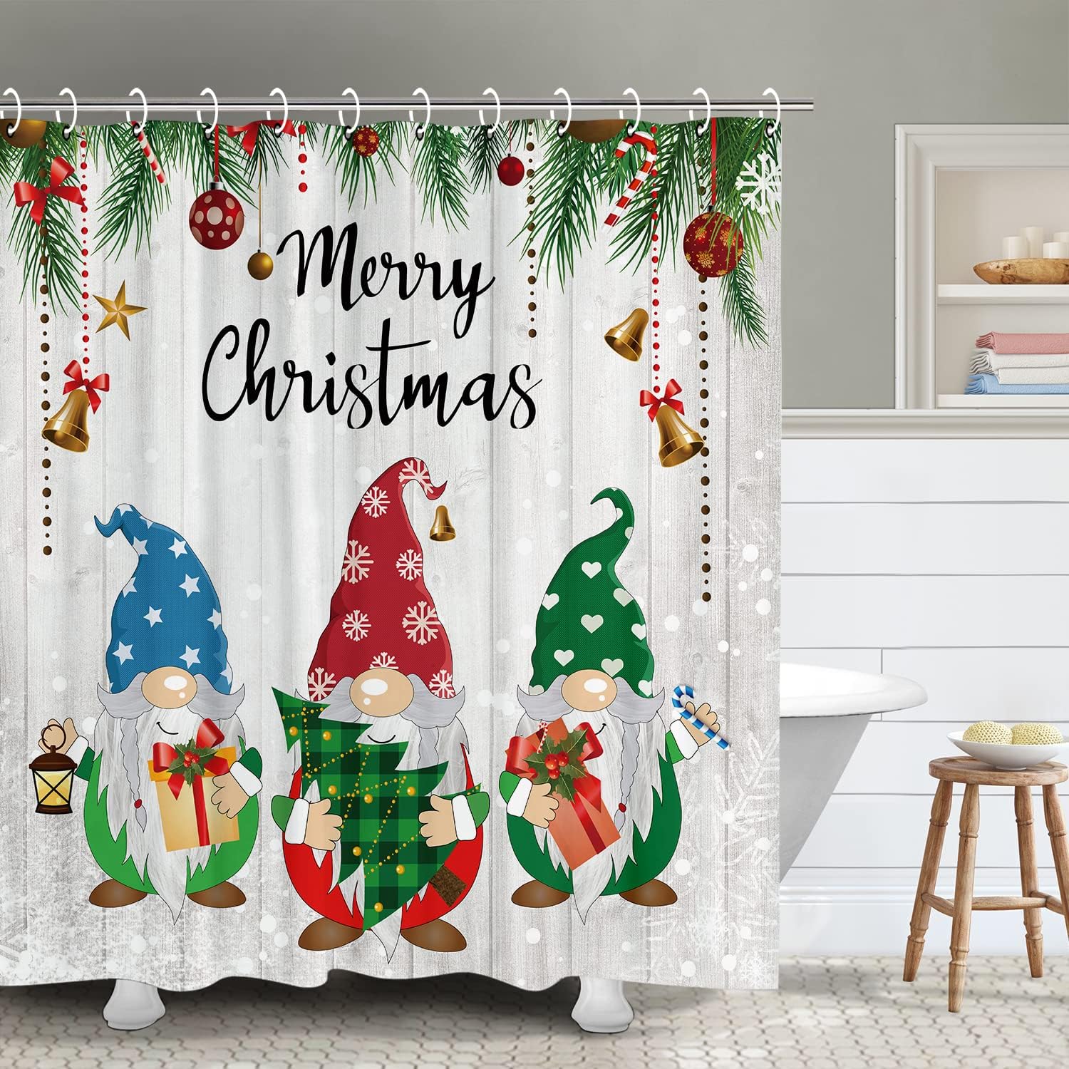 RosieLily Christmas Gnome Shower Curtain, Christmas Shower