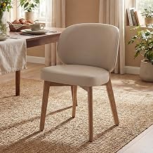 YOUNIKE Dining Chair with High Back Single Mid Century Modern Kitchen Chair Faux Leather Upholstered Armless Accent Chair 20" Wide Padded Seat with Wooden Legs for Dining Living Room Bedroom Khaki
