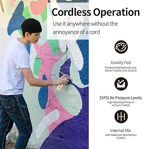 Miniatura 25 de Kit de aerógrafo con compresor de aerógrafo, dijes de uñas, cepillo de aire inalámbrico para peluquería, arte de uñas, decoración de pasteles, Negro