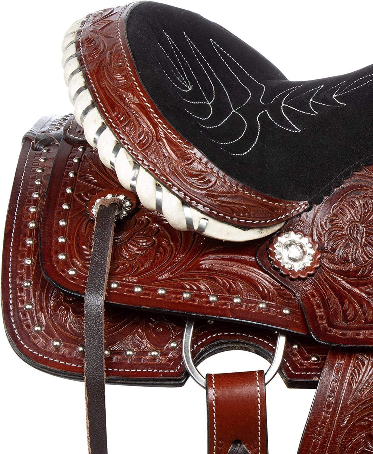 Barrel Racer Show Trail Riding Tooled Leder Westernsattel Tack Pferd und Pony Größe 25,4 bis 45,7 cm Sitz
