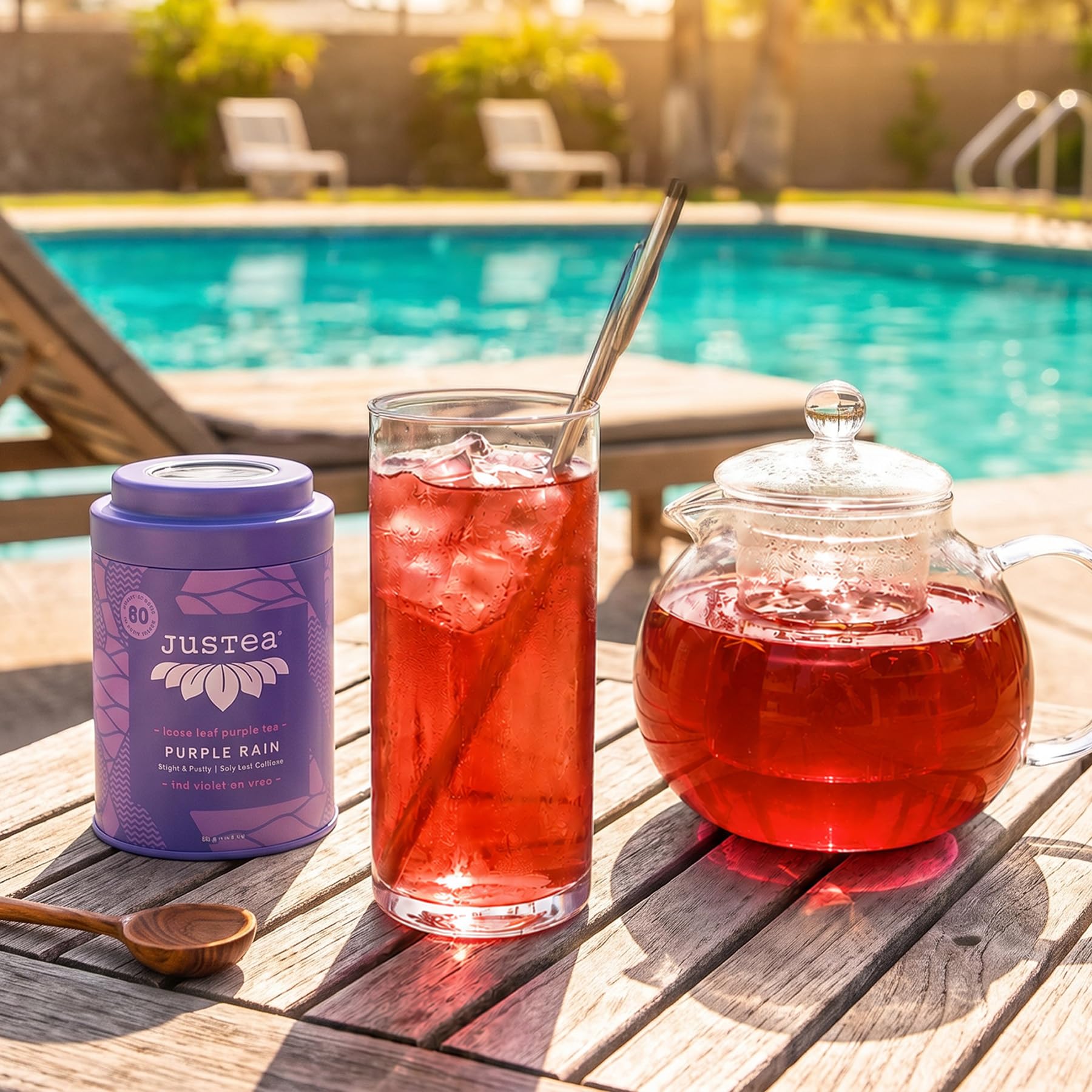 JusTea PURPLE RAIN Loose Purple Tea, 40+ Cups Tin with Spoon, 1/5