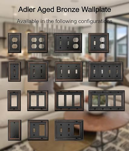Miniatura 7 de OKAWYC Adler - Placa de pared de metal para interruptor de luz de palanca doble, paquete de 2 unidades, bronce envejecido de 2 cuadras, cubierta de