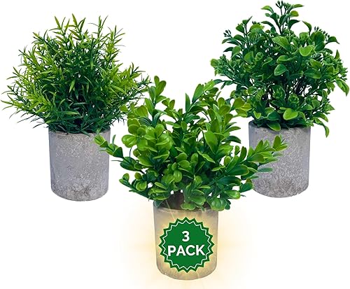 Paquete de 3 mini plantas falsas en maceta, plantas realistas de eucalipto, gardenia y romero para decoración del hogar, flores sintéticas