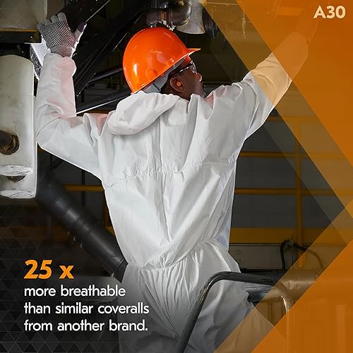 Miniatura 7 de KleenGuard 46114 A30 - Overol elástico con capucha en la espalda y puños con capucha, blanco, XL (caja de 25)