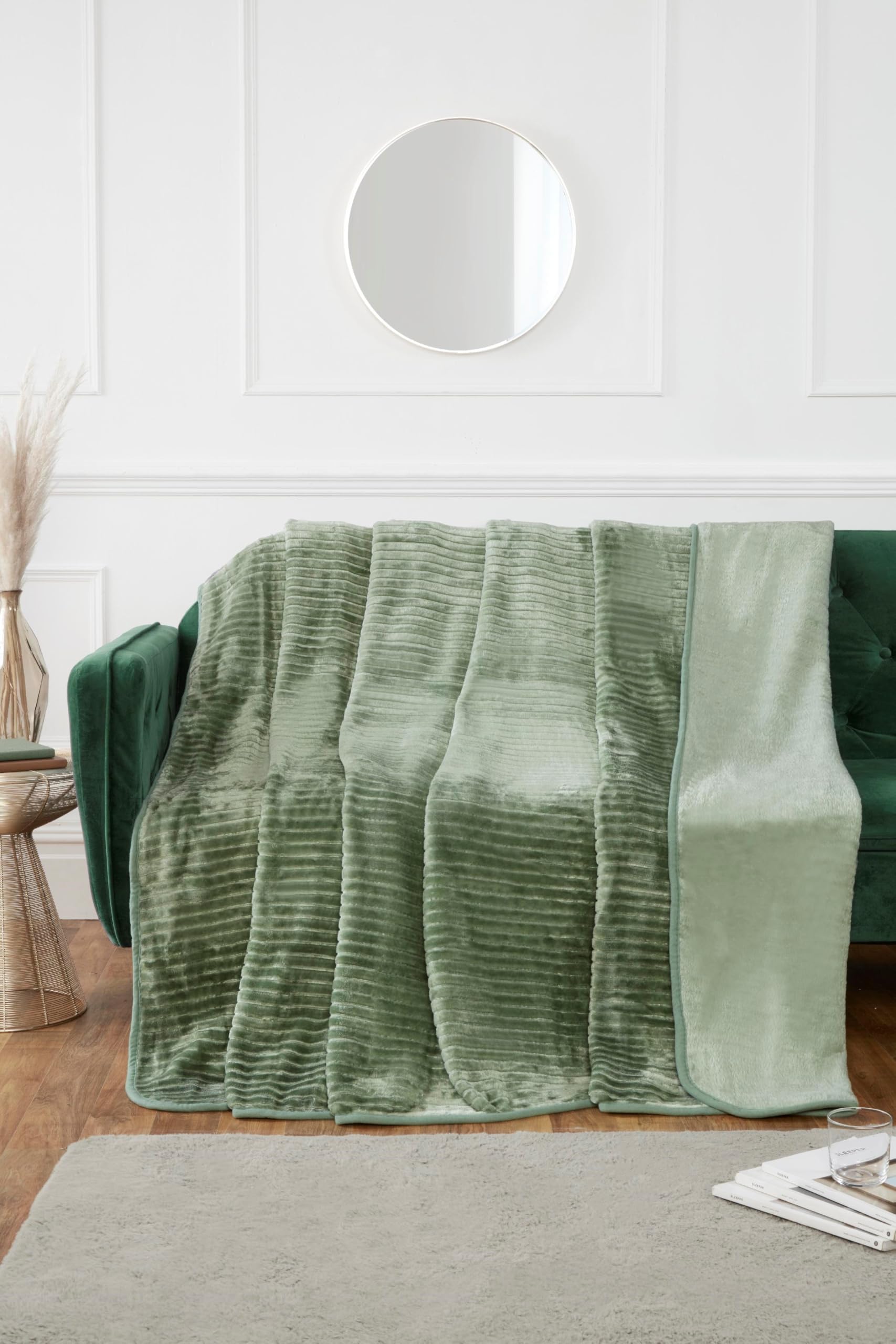Rapport Home Luxury Ribbed Mink Blanket 200x240 cm Green