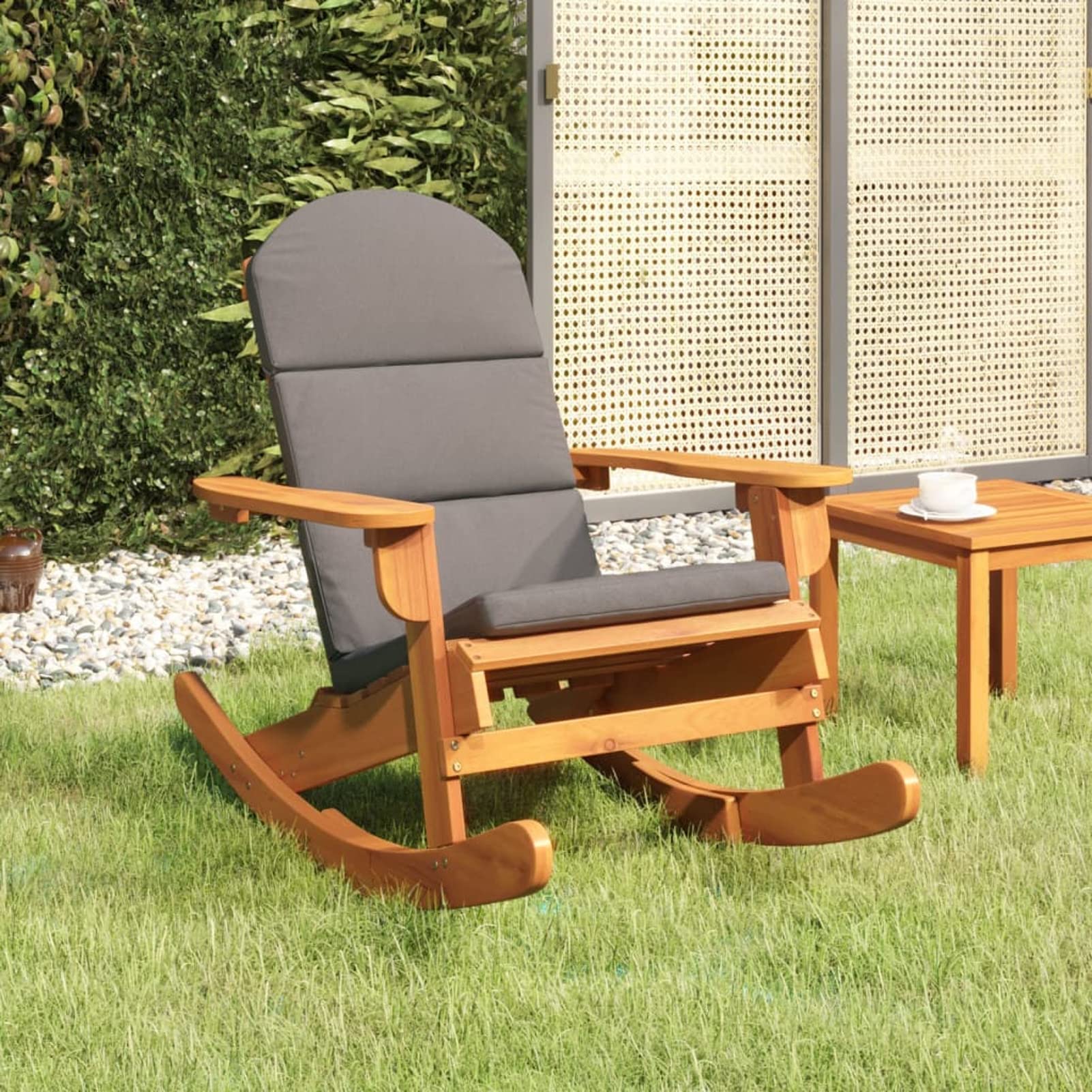 Adirondack-Schaukelstuhl mit Kissen - Outdoor-Schaukelstuhl mit Massivholzrahmen aus Akazie