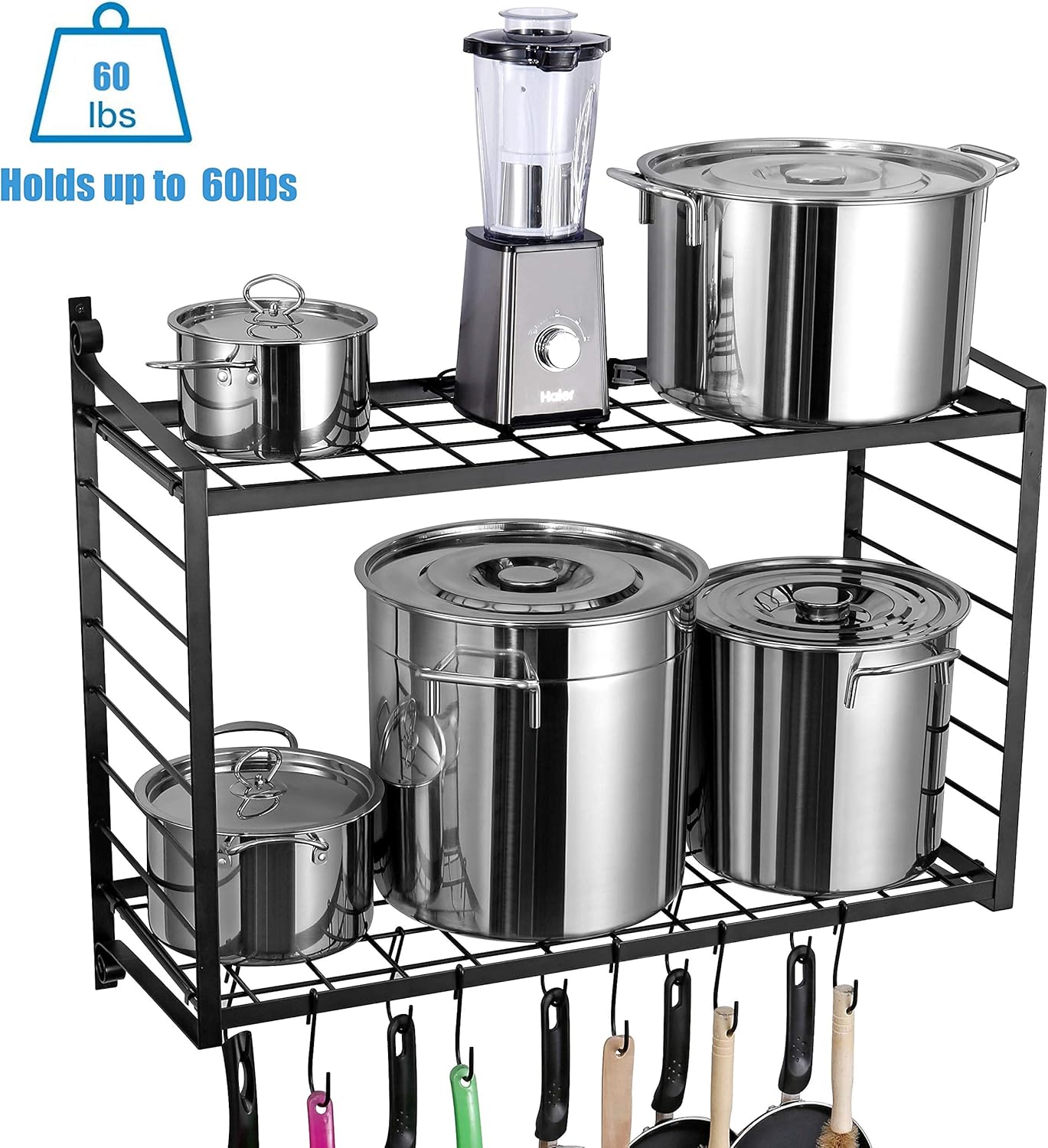 BestVida SparkWorks 2-Tiered Wall Mounted Pot Rack : Home & Kitchen