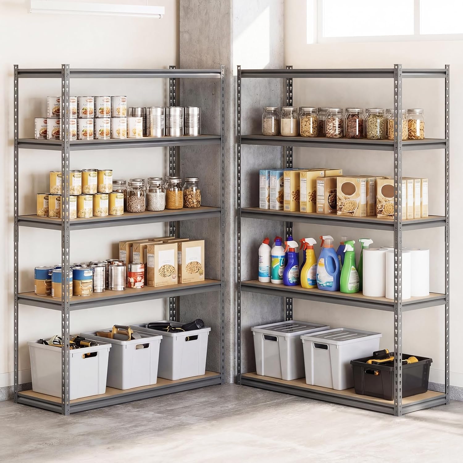 Giantex 5-Tier Metal Storage Shelves, Heavy Duty Garage Shelving Units w/Adjustable Utility Rack, Multi-Use Storage Shelf for Warehouse Pantry Kitchen 2200 Lbs Capacity