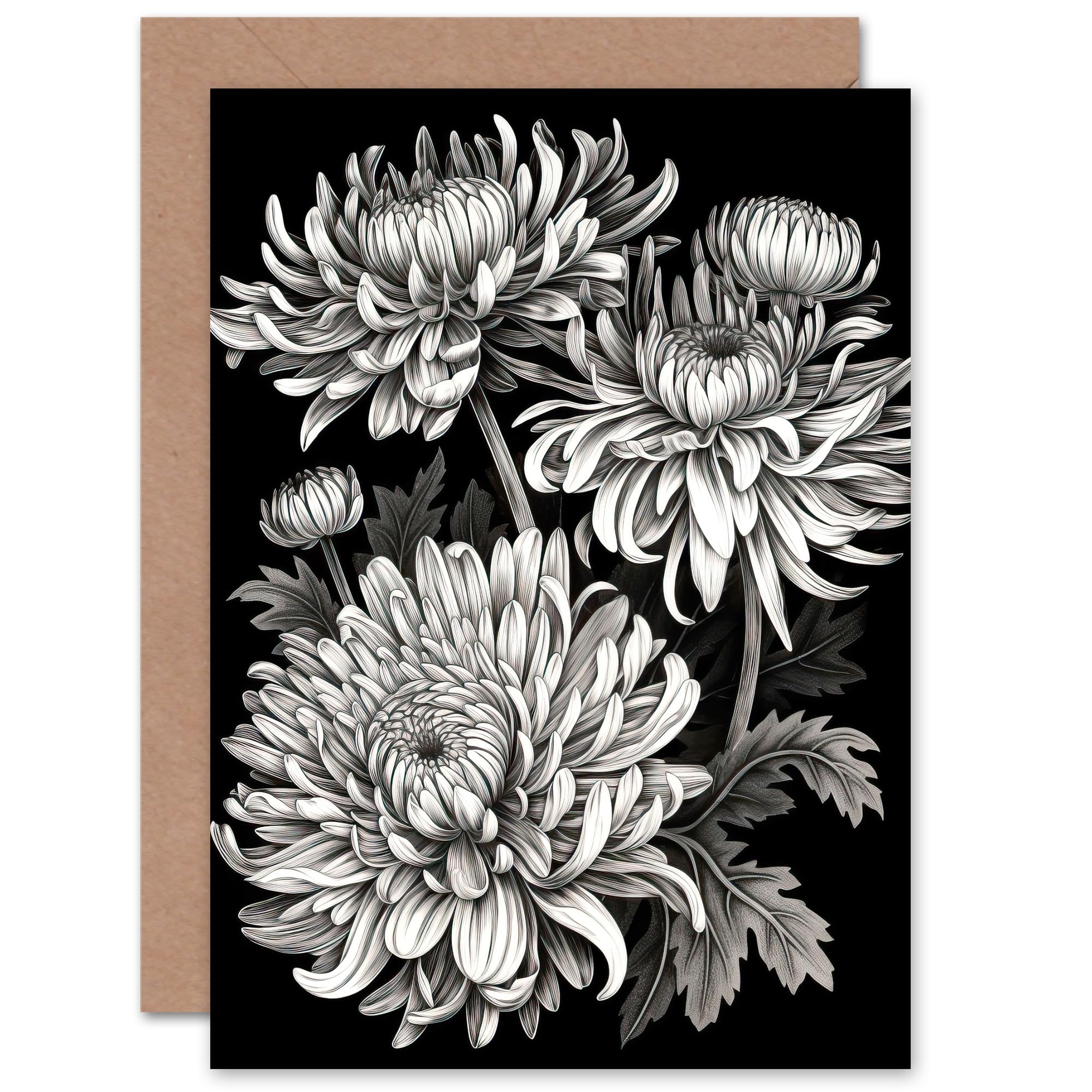Artery8 Chrysanthemum Crazy Flowers for Wife Her Mum Sister Daughter Mom Gran Nan Birthday Thank You Congratulations Blank Art Greeting Card