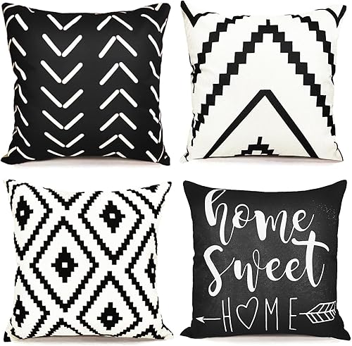Juego de 4 fundas de almohada decorativas de 20 x 20 pulgadas, fundas de almohada cuadradas de lino geométrico para sofá, cama, sala de estar,