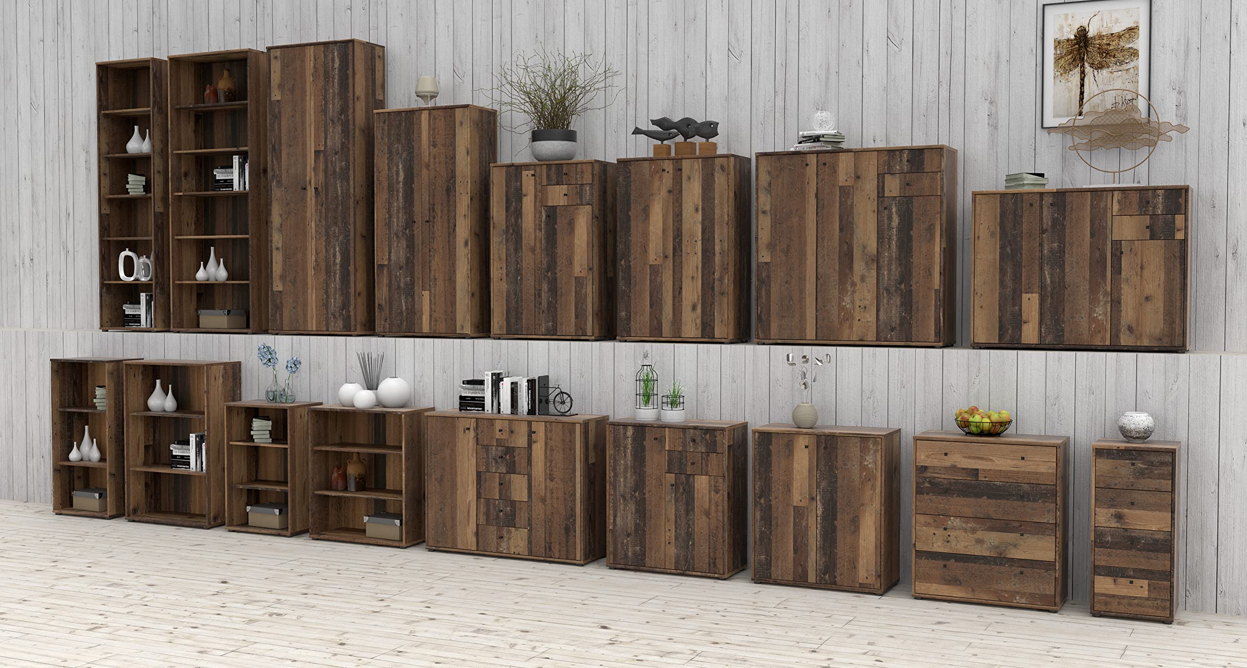 FORTE TEMPRA 2 Kommode mit 2 Türen, Holzwerkstoff, Old – Wood Vintage Dekor, (B x H x T) 73,7 x 149,5 x 34,8 cm