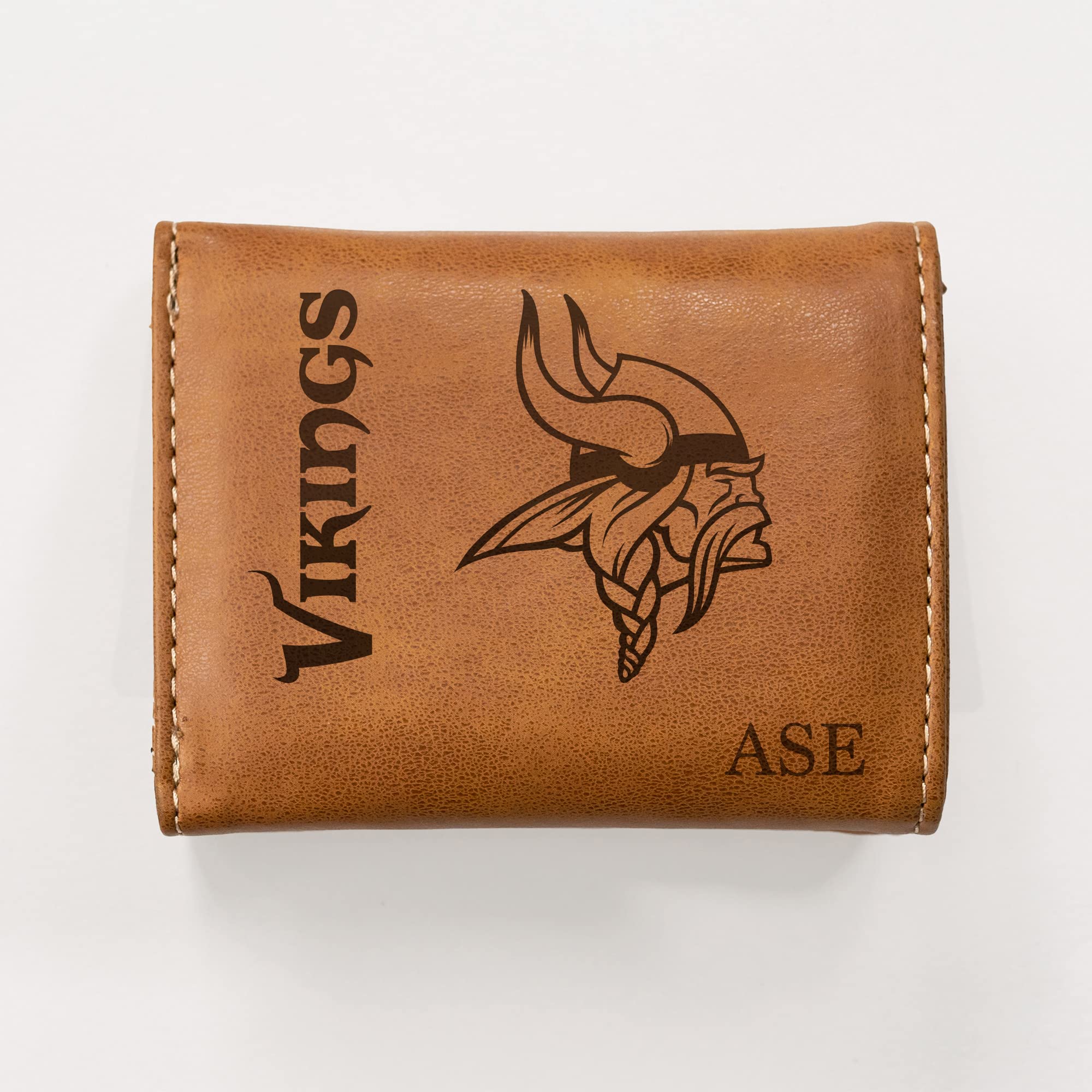 Rico Industries NFL Football Minnesota Vikings Brown Personalized-Custom Laser Engraved Tri-fold Wallet - Slim Wallet