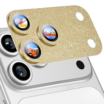 Uyiton for iPhone 17 Pro Max Camera Lens Protector, Metal Frame Glass Cover | Not Easy to Break, Strong Adsorption, Case-Friendly, Metal 9H Sapphire Glass Rear Camera Screen Cover, Glitter Gold