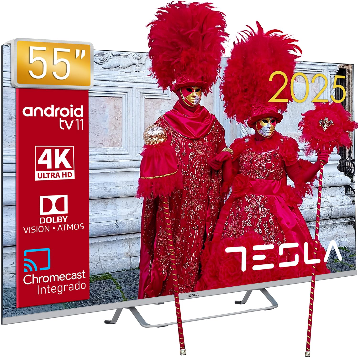 TESLA - Smart TV de 55" (127cm), Televisión Resolución UHD, Android TV 11, Hey Google Official Assistant, WiFi & Bluetooth, 2 Altavoces 12W, Chromecast Integrado, HDR10 3.840x2.160 (55E635SUS) - 2025