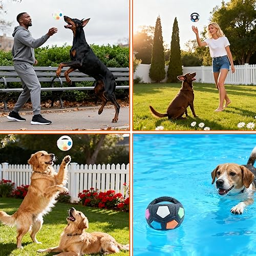 Miniatura 6 de Pelota calmante para perros con asa, pelota interactiva para jugar con mascotas, pelotas de tenis amarillas integradas y sonido chirriante para