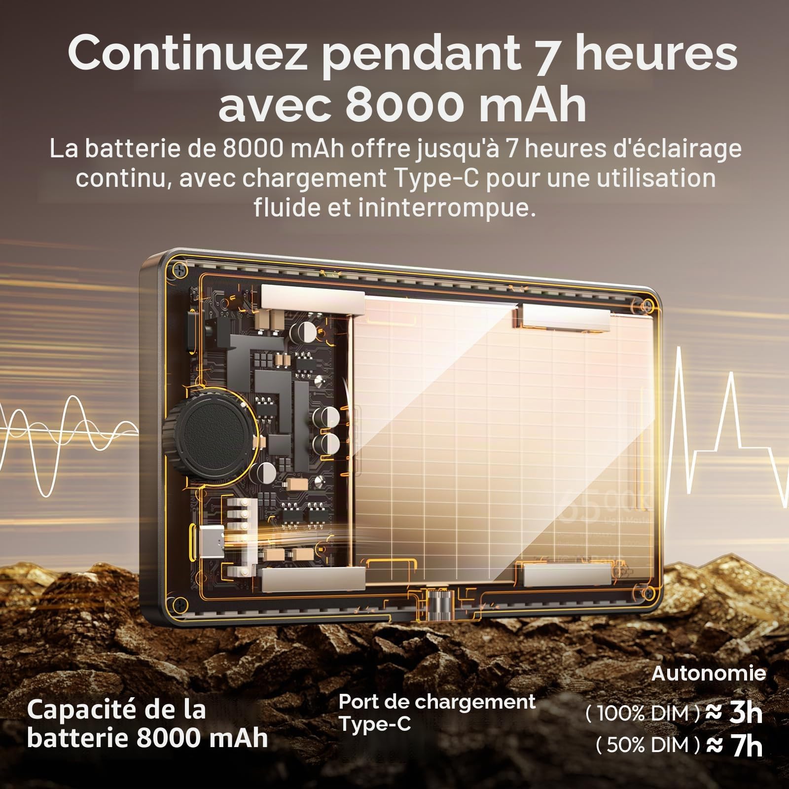 ULANZI K6500 Lampe Vidéo LED avec Support de Table, Batterie 8000 mAh, Panneau LED Professionnel, 1000 lumens 2900K-6500K éclairage Vidéo Magnétique Bluetooth, pour Youtube/Diffusion en Direct/Studio