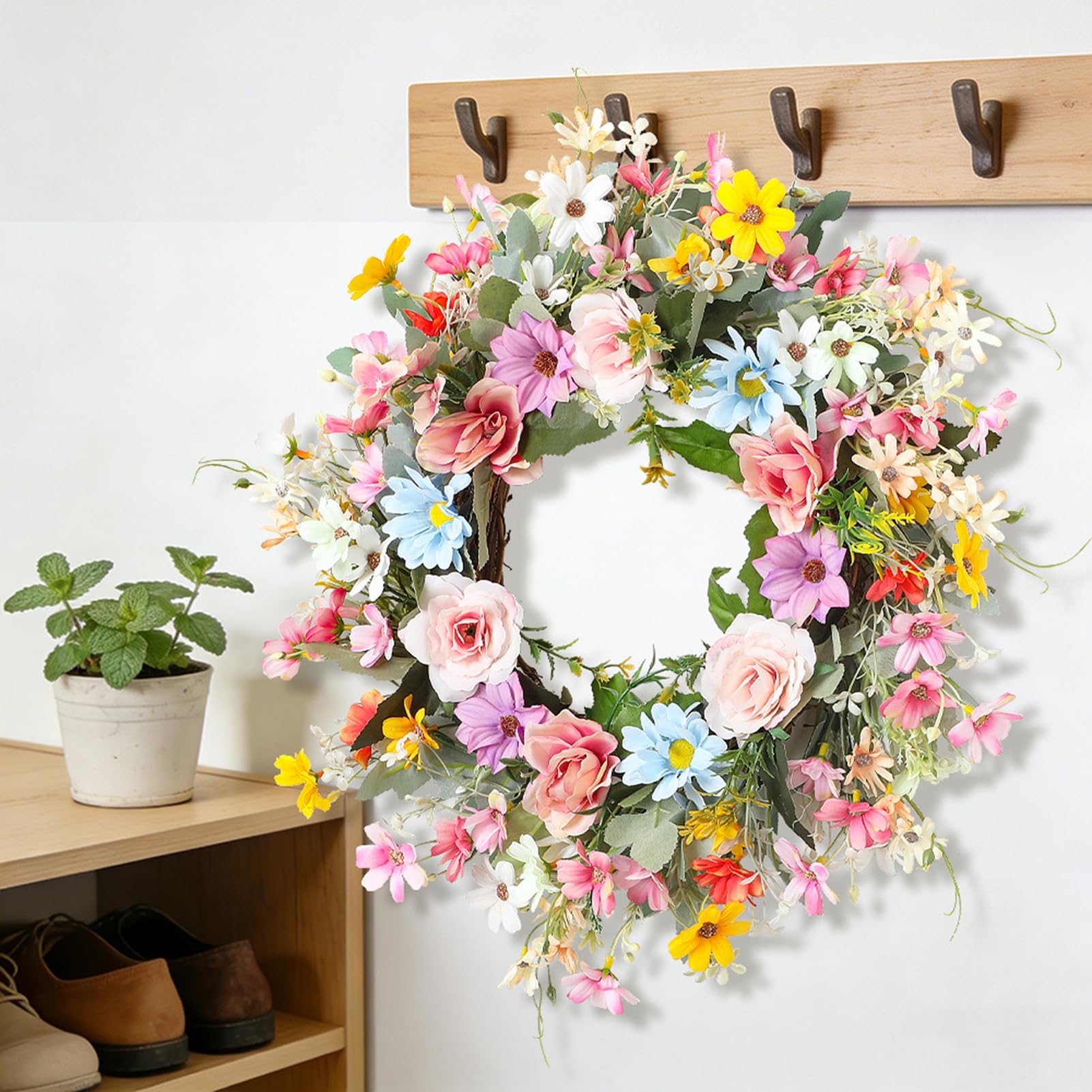 Fockety di Fiori Artificiali per Porta, Ghirlanda Primaverile 17 Pollici,